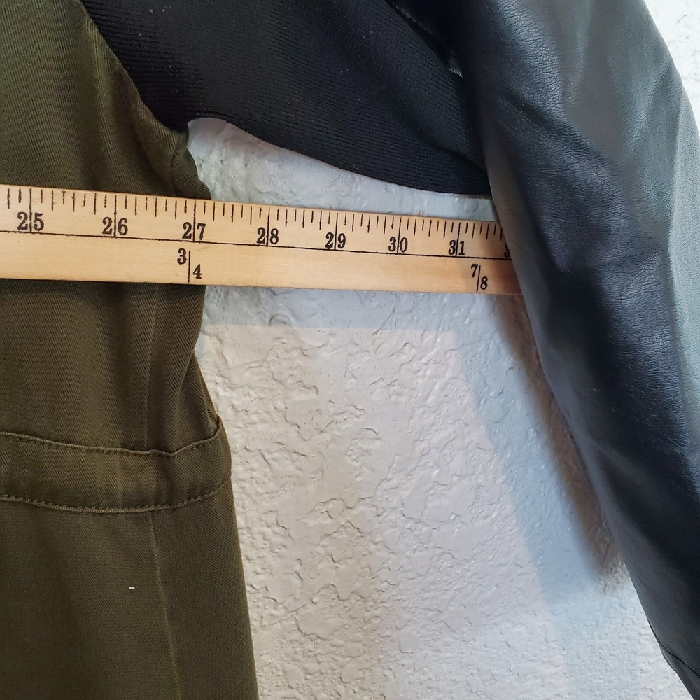 Torrid Anorak Jacket Twill Fabric Faux Leather Sleeves Dark Green Black Sz 3XL - Picture 9 of 16